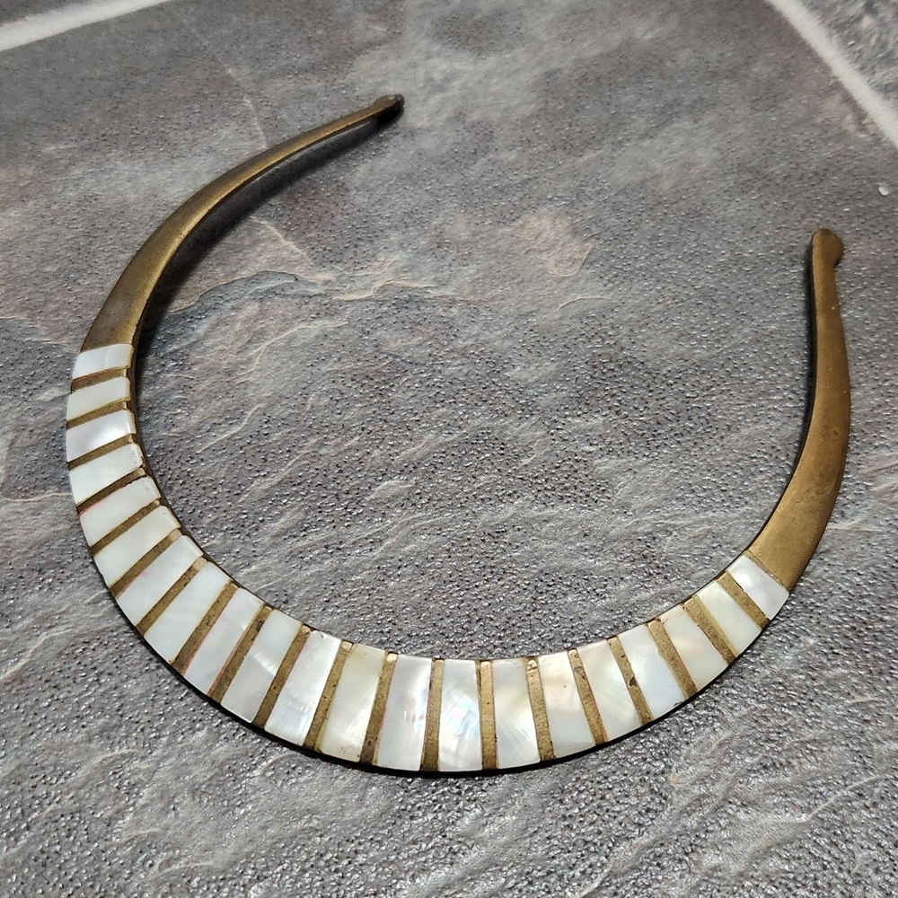 Vintage Brass Pearl Inlay Choker